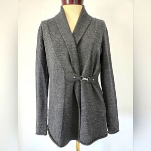 CAROLE LITTLE Extra Fine Merino Wool Gray Shawl Collar Cardigan. Size M